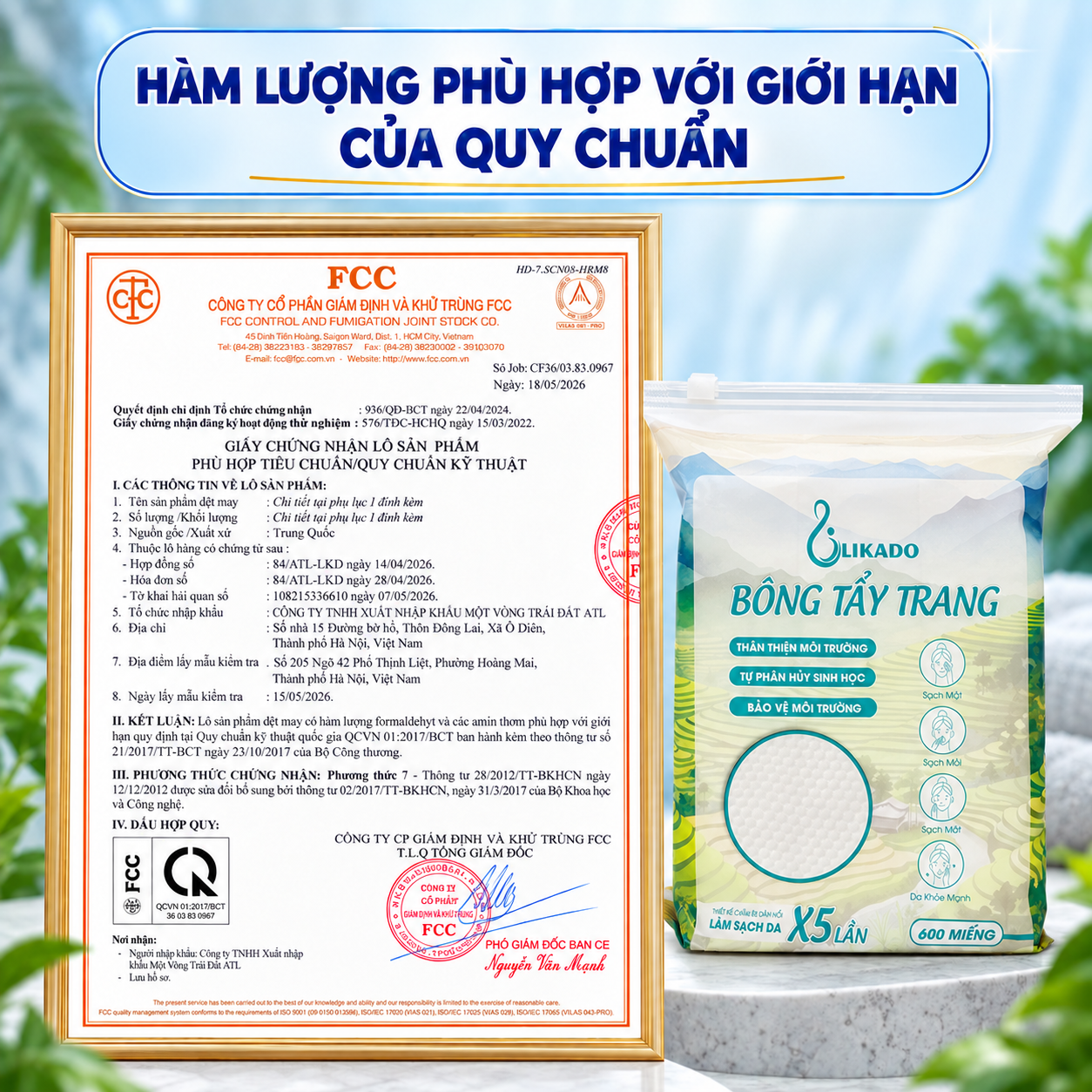 Bông tẩy trang Likado túi 600 miếng kích thước 6cmx5cm