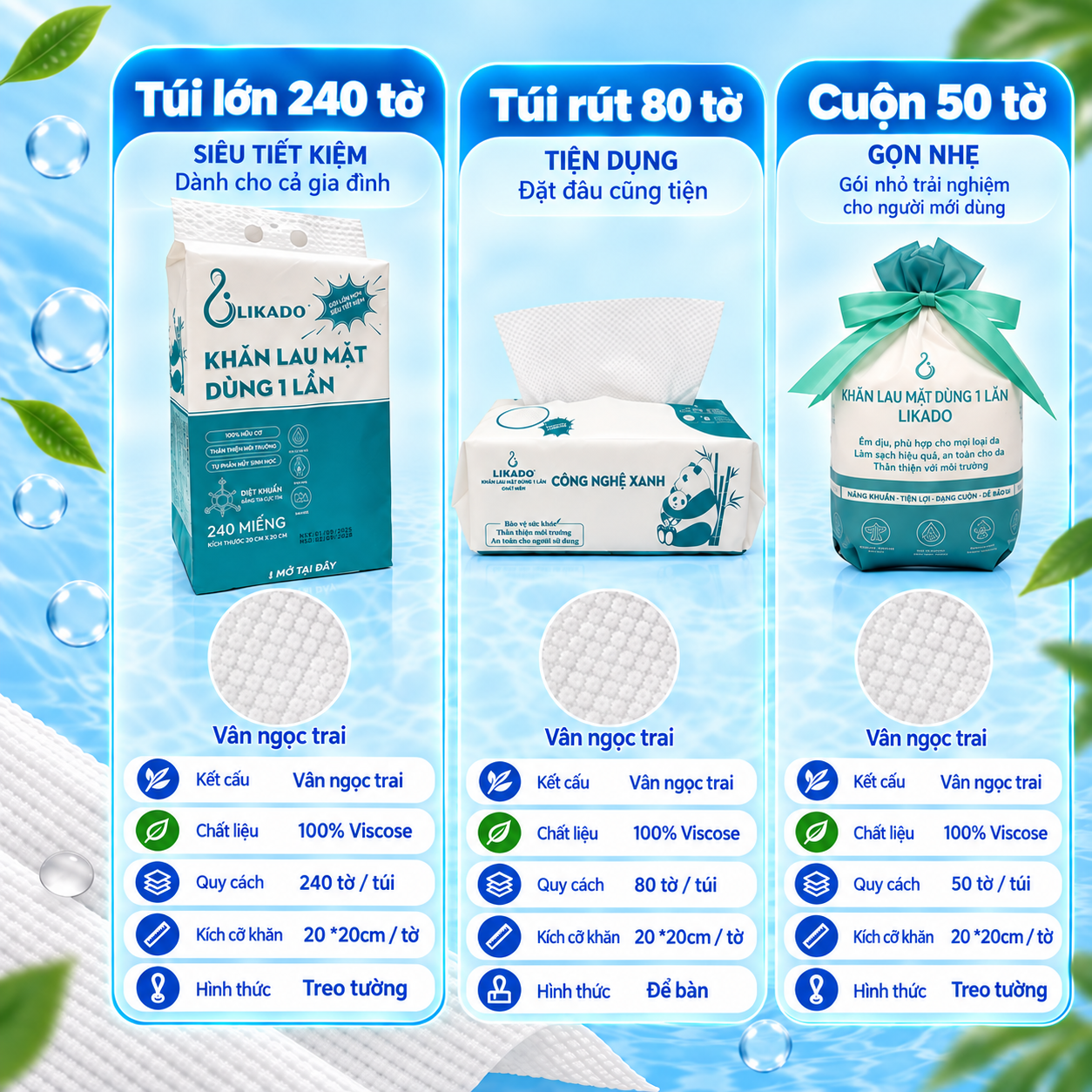 Khăn lau mặt dùng 1 lần likado kích thước (20x20cm)
