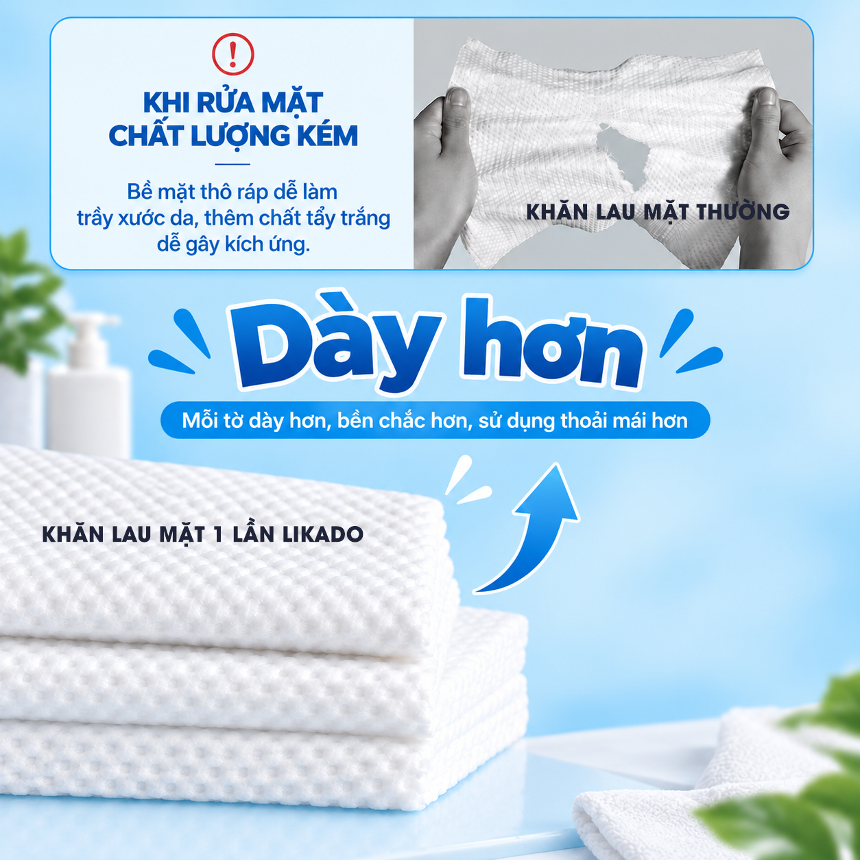 Khăn lau mặt dùng 1 lần likado kích thước (20x20cm)