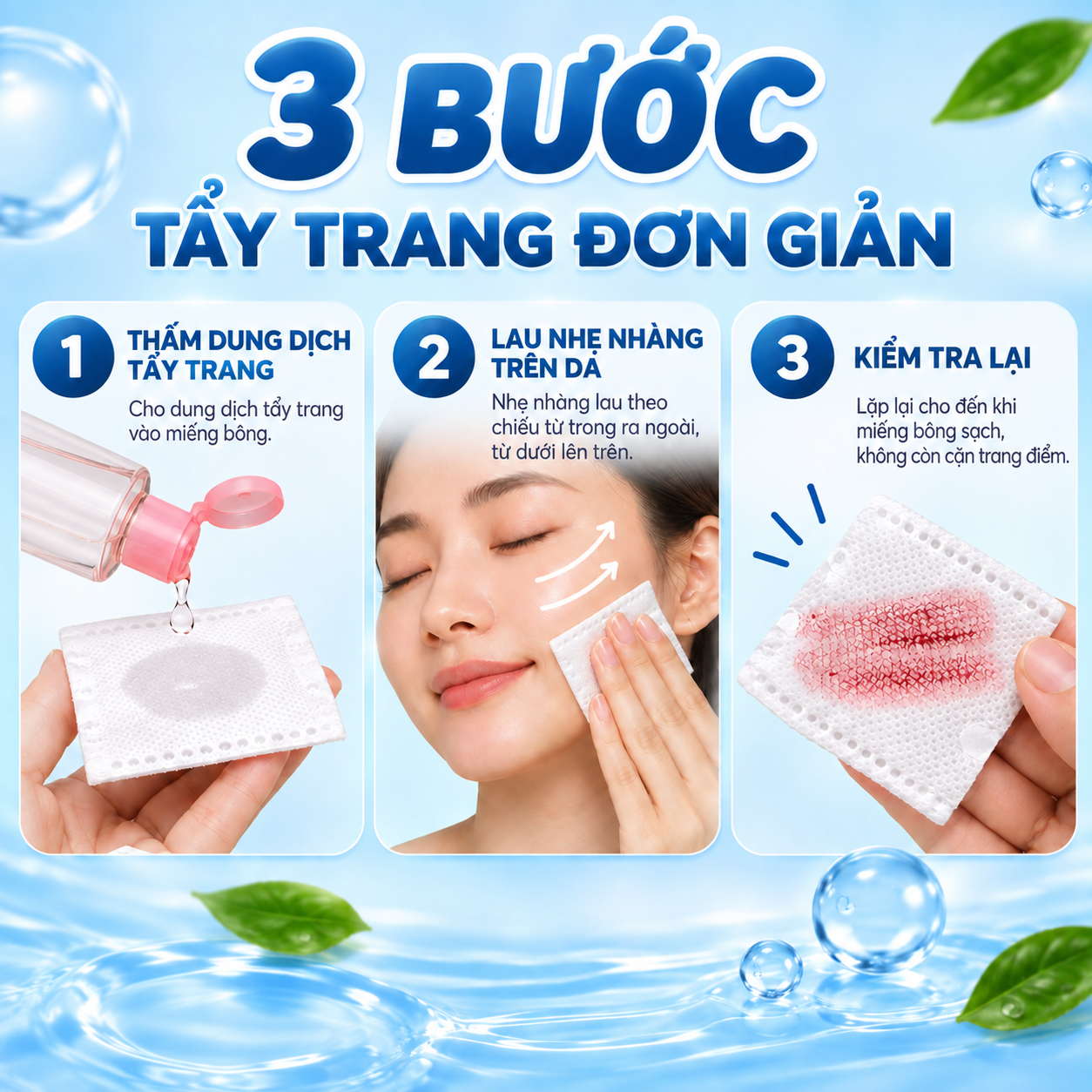 Bông tẩy trang 222 miếng Likado 3 lớp 2 mặt chất liệu Cotton túi 222 miếng