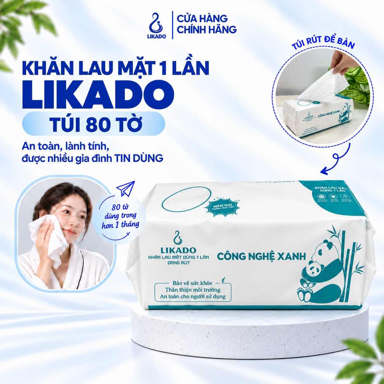 Khăn lau mặt dùng 1 lần spa (80 khăn) dạng rút LIKADO kích thước (20x20cm)(1 túi)