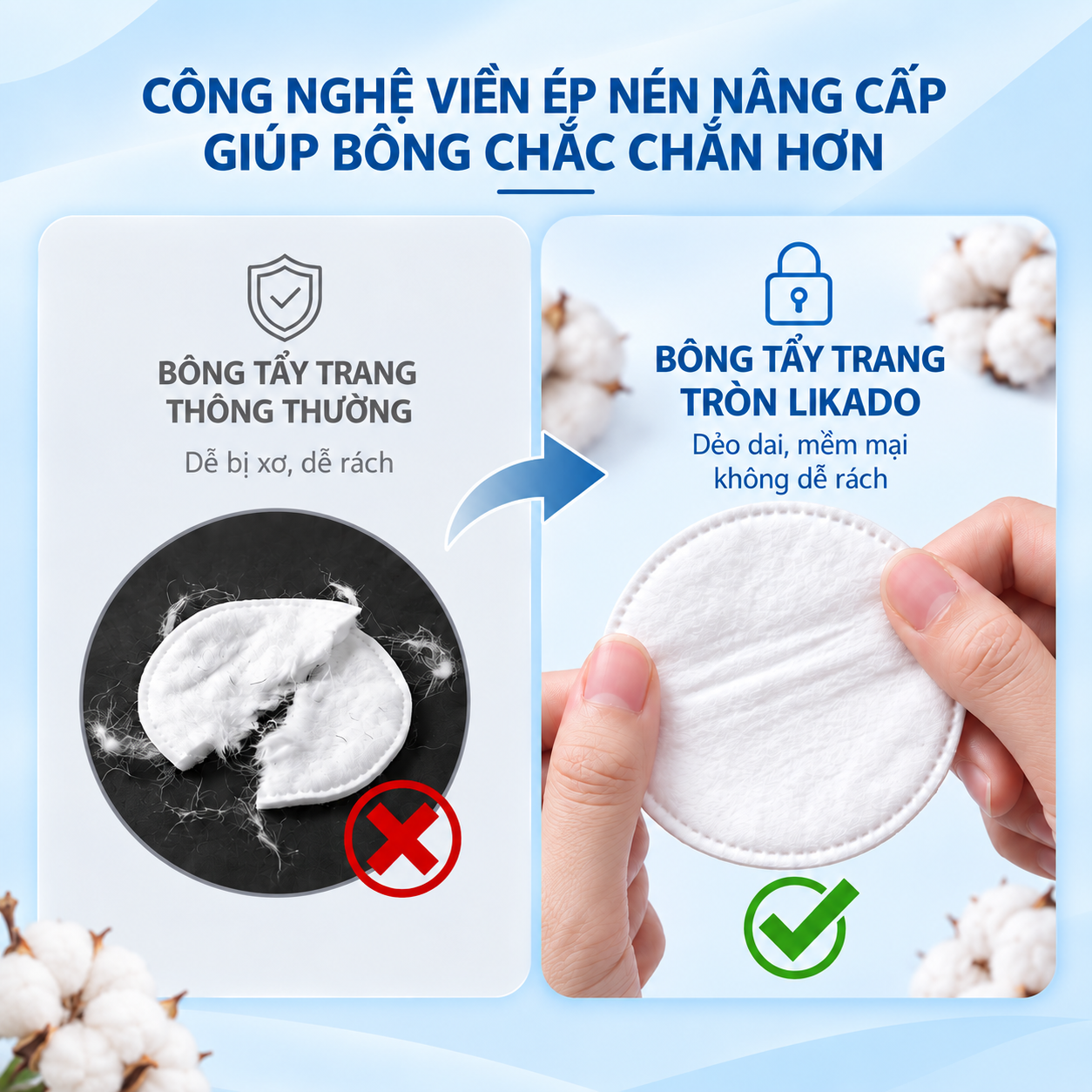 Bông tẩy trang Likado miếng tròn 100 miếng (bông cây)