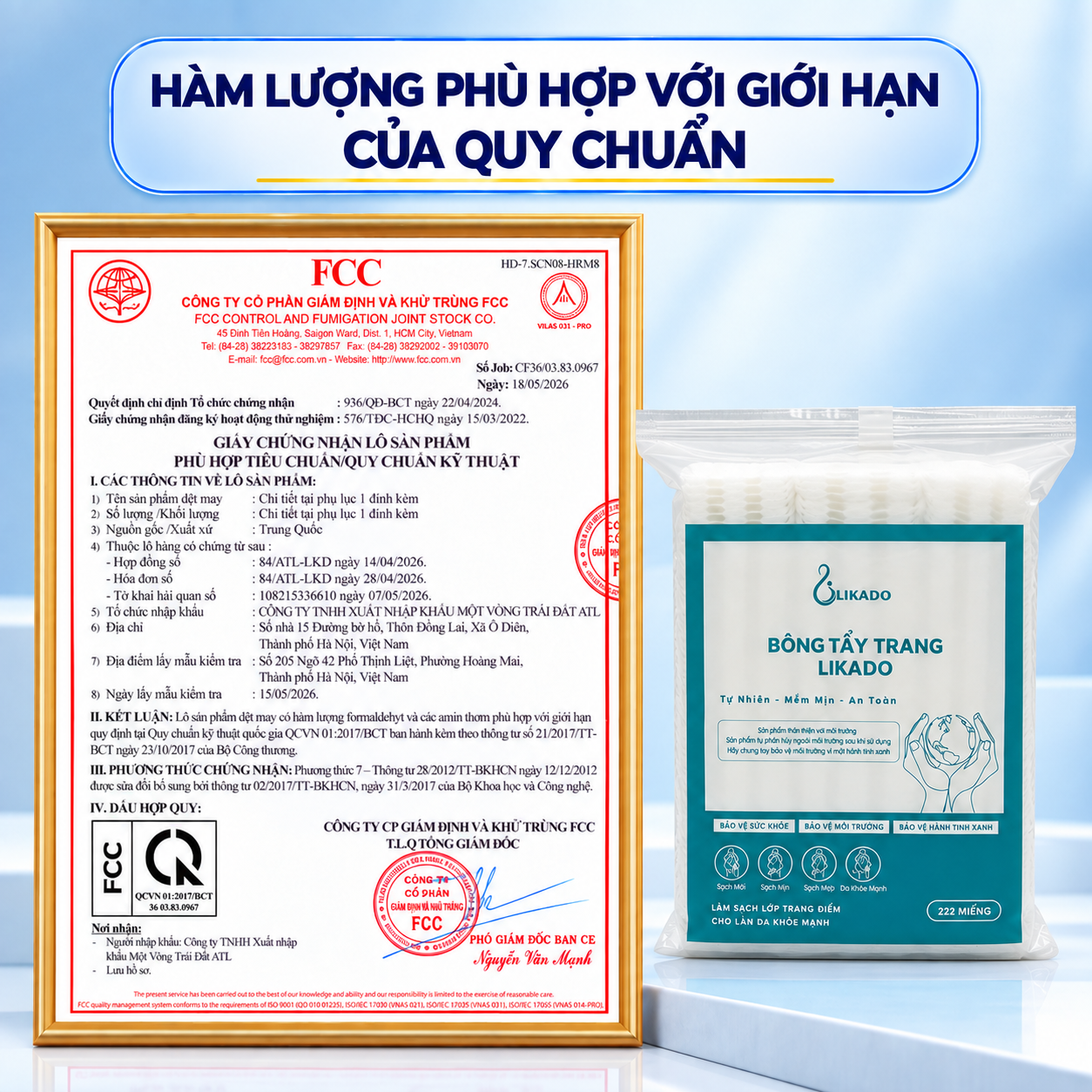 Bông tẩy trang 222 miếng Likado 3 lớp 2 mặt chất liệu Cotton túi 222 miếng