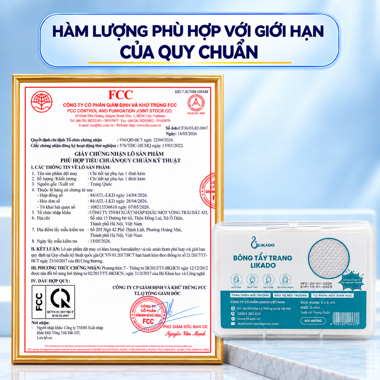 Bông tẩy trang Likado hộp 400 miếng kích thước 6cmx5cm