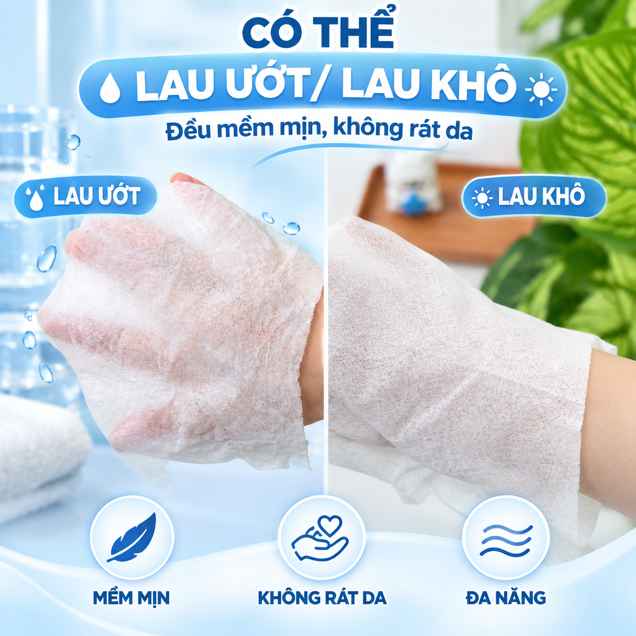 Khăn khô đa năng Likado 400 tờ 100% cotton kích thước 15*20cm