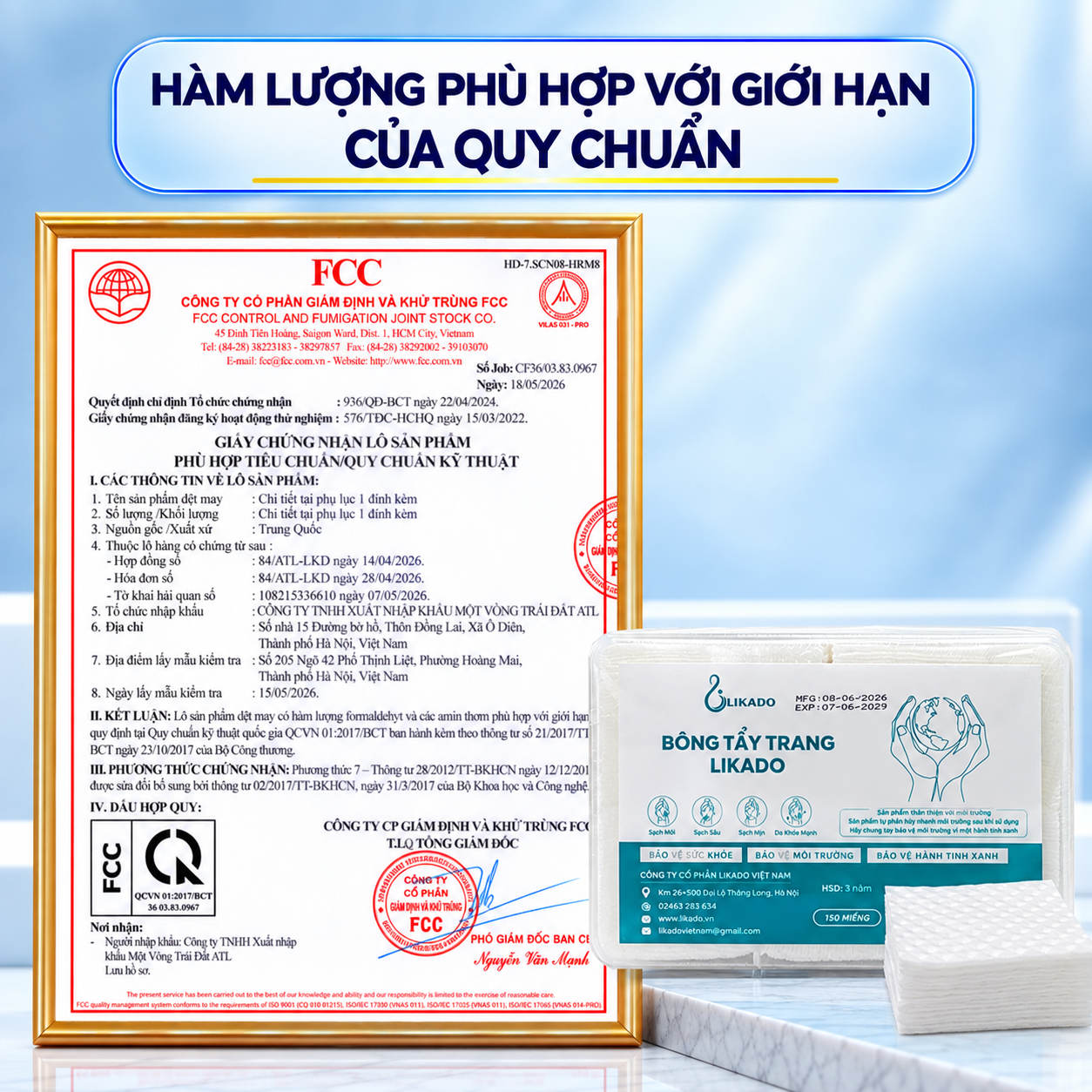 Bông tẩy trang Likado dạng hộp 150 miếng bông tự nhiên (6cm x 8cm)