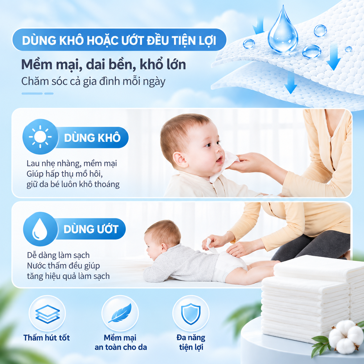 Combo 5 gói  khăn vải đa năng Likado 300g gấp đôi