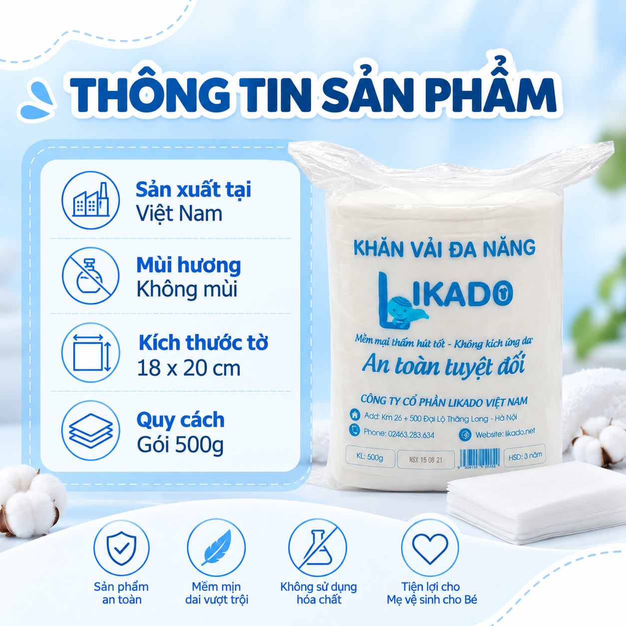 Khăn khô đa năng Likado dạng cuộn lớn 500g