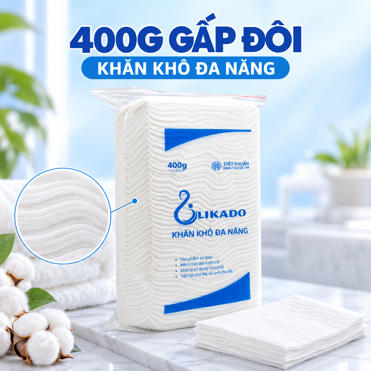 Khăn khô đa năng Likado 400gr kích thước 15x20cm