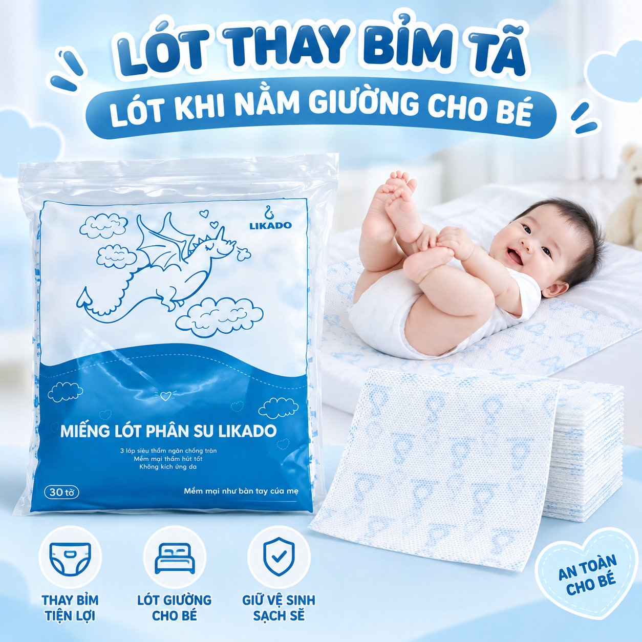 Combo 5 tặng 1 tấm lót sơ sinh Likado