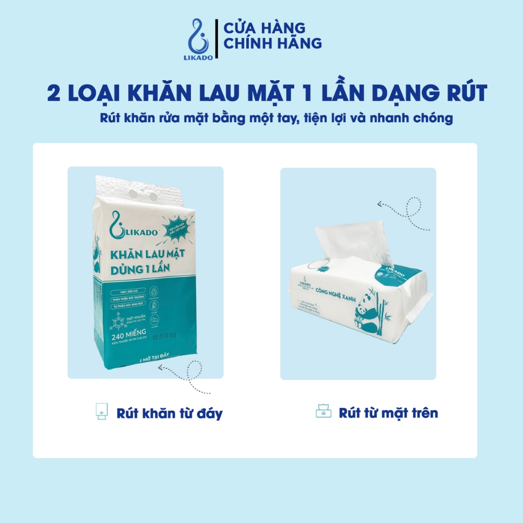 Khăn lau mặt dùng 1 lần spa dạng rút túi lớn 240 TỜ LIKADO kích thước (20x20cm)