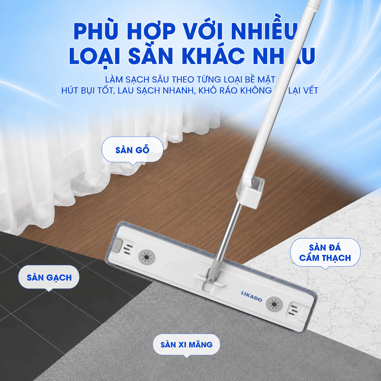 Cây lau nhà tự vắt thông minh Likado bản to 45cm LKD-45