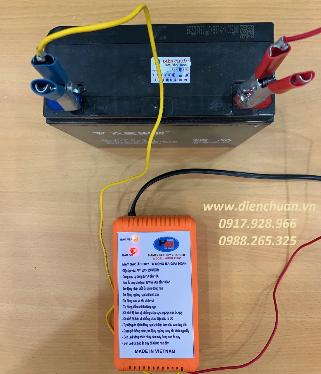 Sạc Ắc Quy Tự Động Hames 12V 10A (5Ah-100Ah)