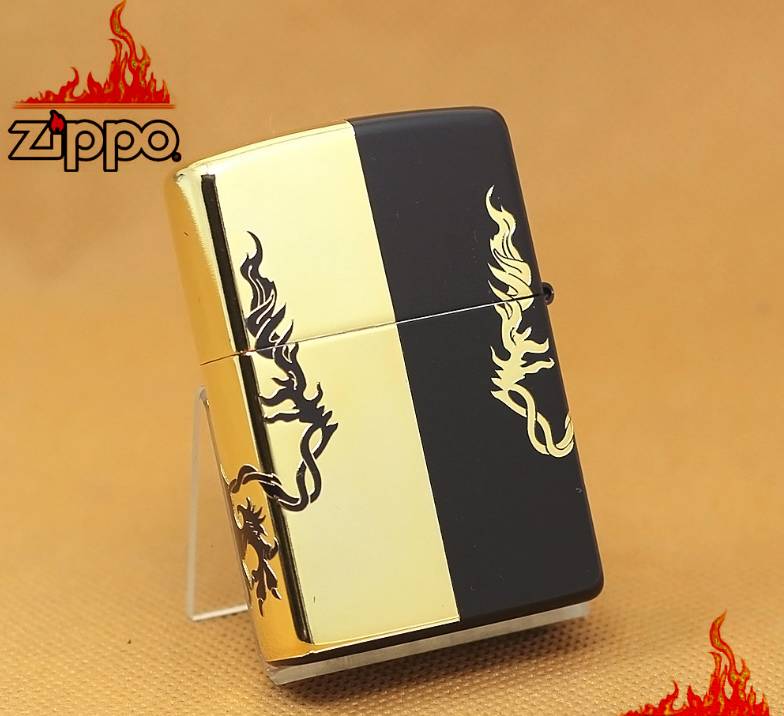 bật lửa zippo sư tử đen vàng