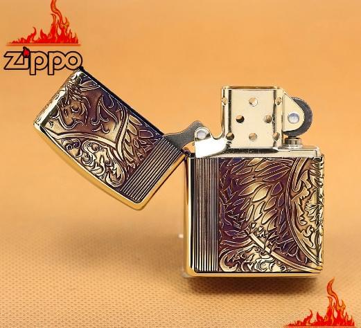 Zippo Armor Copper sói 3 mặt dập nổi1