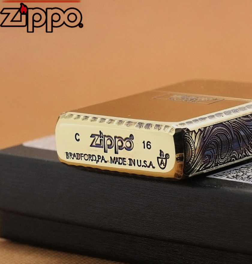 Zippo áo giáp mạ vàng giới hạn hoa văn lượn sóng