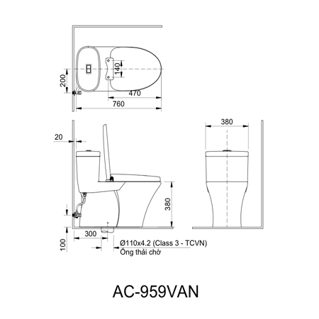 bản vẽ kĩthuật Bàn cầu một khối Inax AC-959VAN