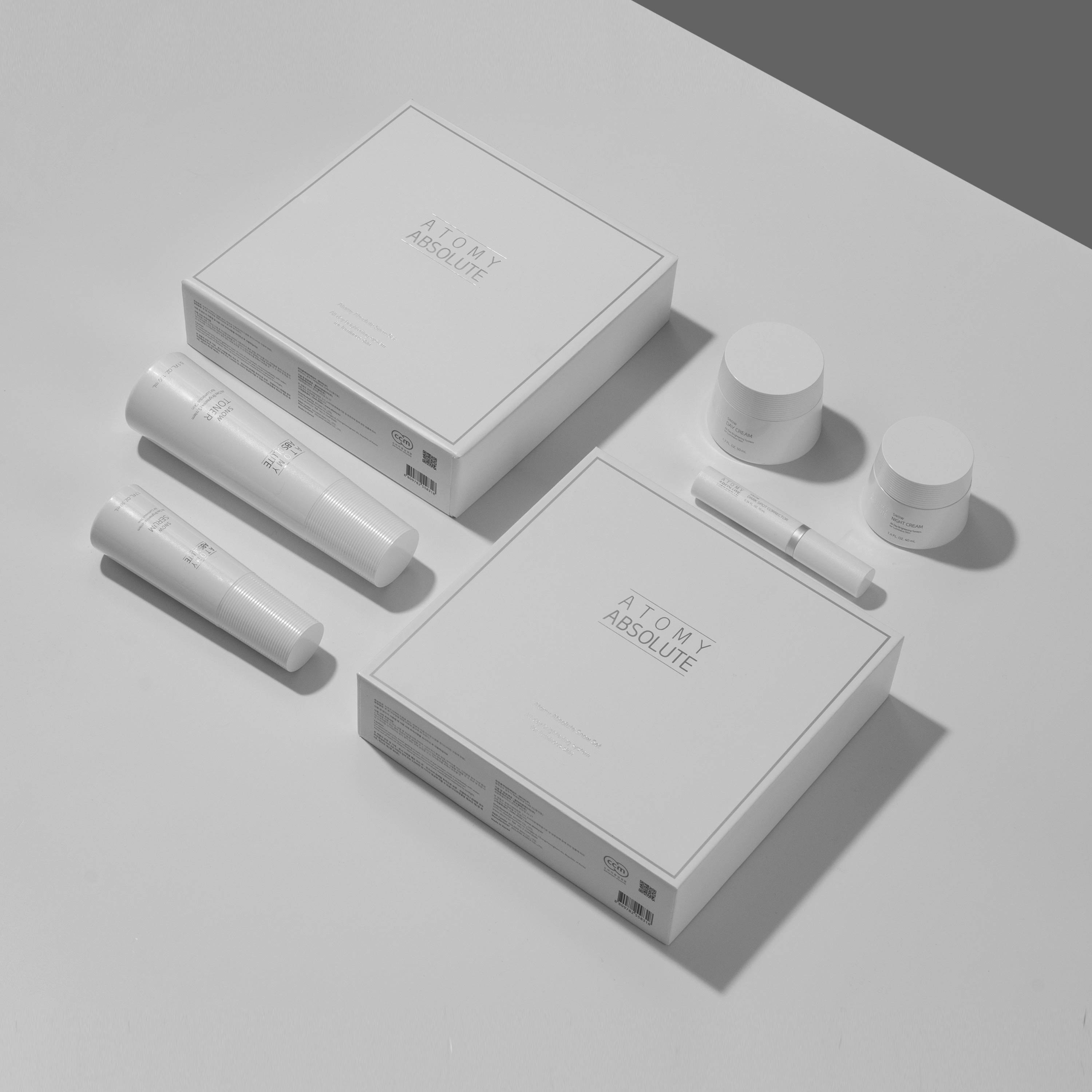 Bộ trị nám, tàn nhang, dưỡng trắng và làm đều màu da chuyên sâu (5 món) - Atomy absolute snow all day brightening system for luminous skin