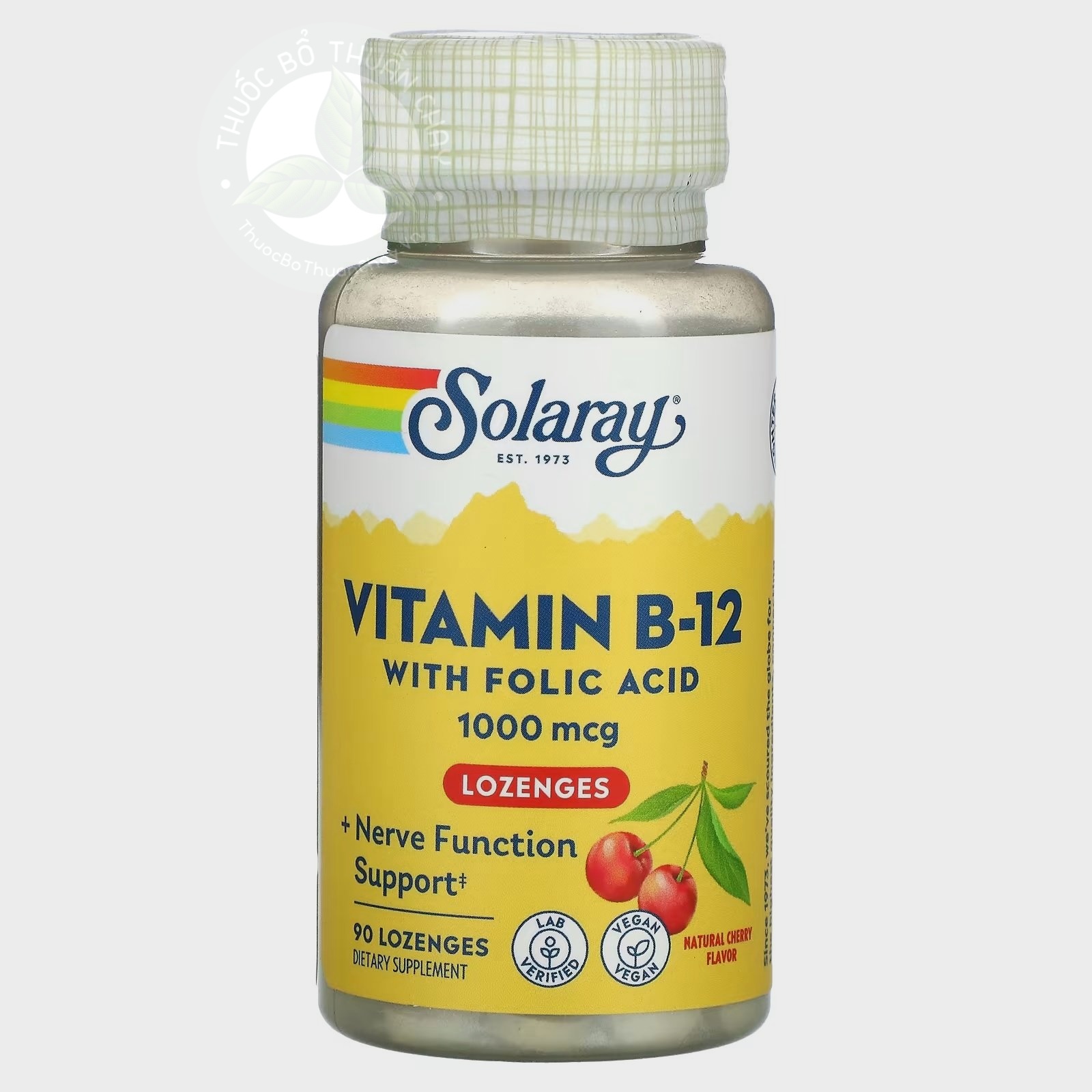[DATE 01/2025] VEGAN – Bổ Sung Vitamin B12 1000mcg ,Folic Acid dạng viên ngậm hãng Solaray