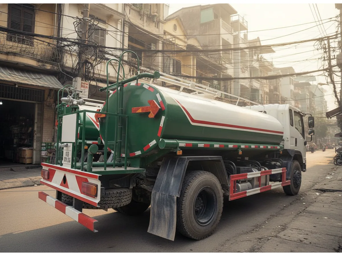 Xe phun nước rửa đường 9 khối Howo đang làm việc thực tế