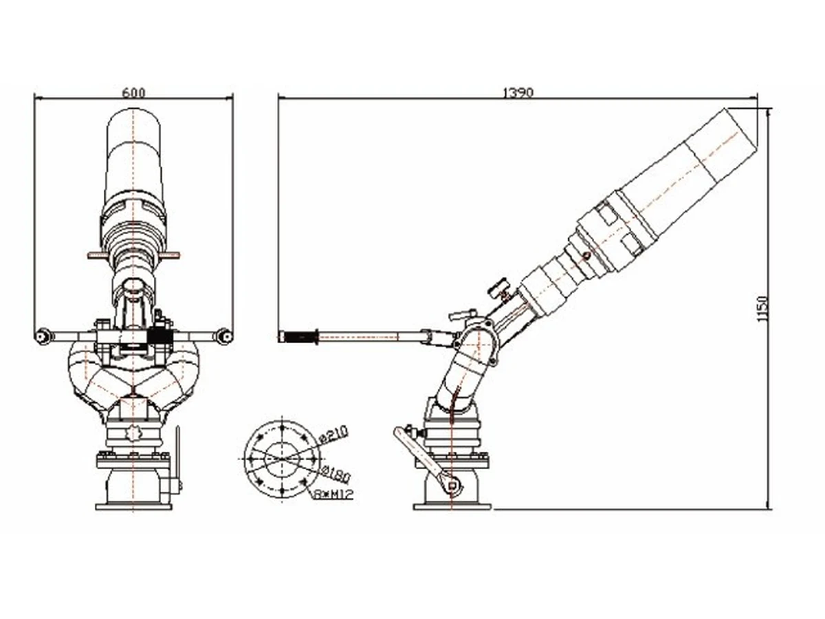 Bản vẽ kích thước súng phun PL48 của xe chữa cháy HOWO 15 khối