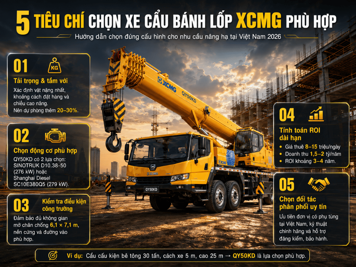 5 tiêu chí chọn xe cẩu bánh lốp