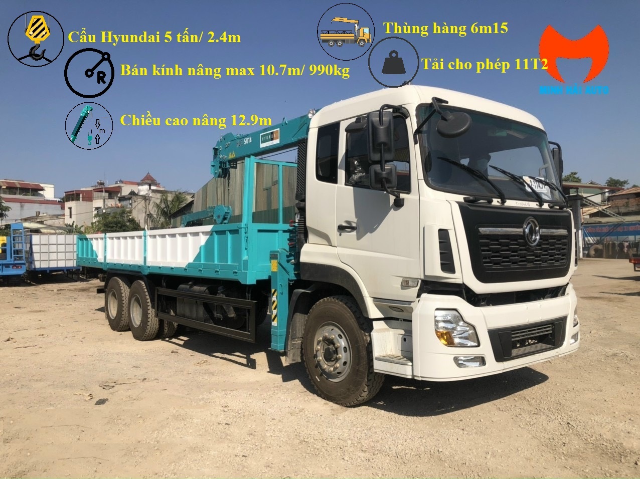 Xe tải Dongfeng D11 gắn cẩu 5 tấn Hyundai Everdigm mới 100%