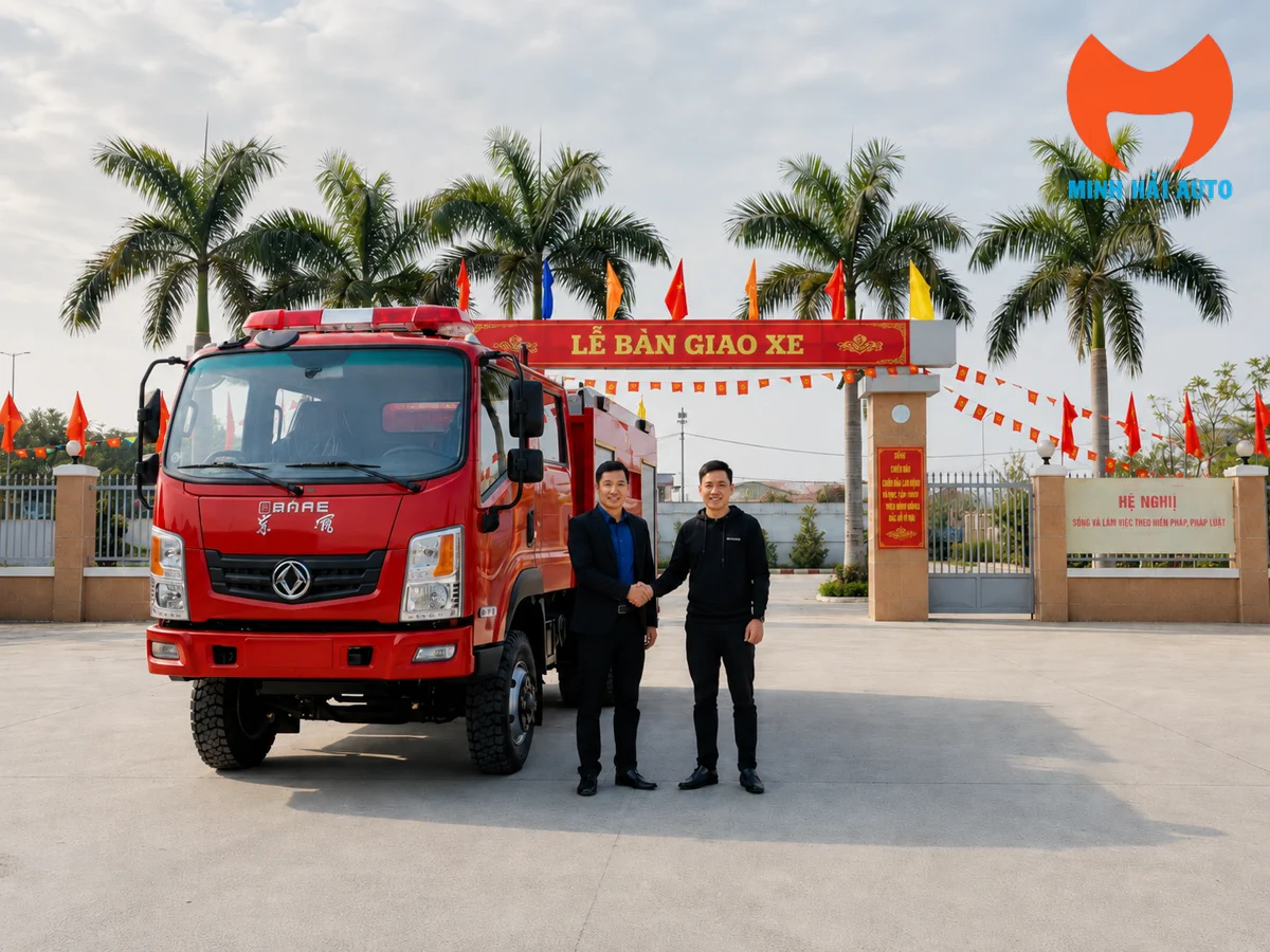 Xe chữa cháy Dongfeng 3.500 lít phục vụ công trình Bàn giao xe chữa cháy Dongfeng 3.500 lít