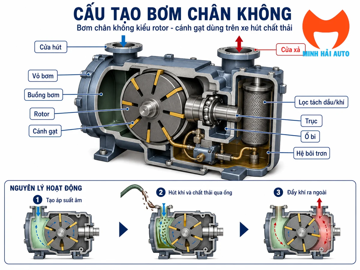Bơm chân không trên xe hút chất thải