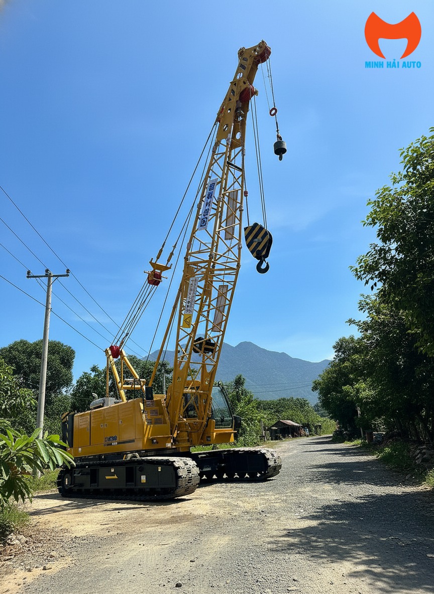 Cabin điều khiển hiện đại và an toàn của cẩu bánh xích 50 tấn XCMG XGC50.