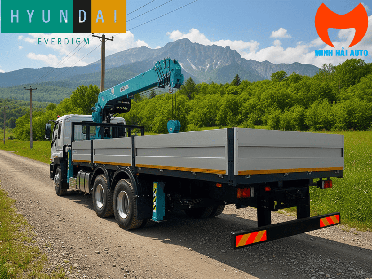 Cần cẩu tự hành Hyundai 8 tấn HLC 8016 với tầm với tối đa 19.8 mét.