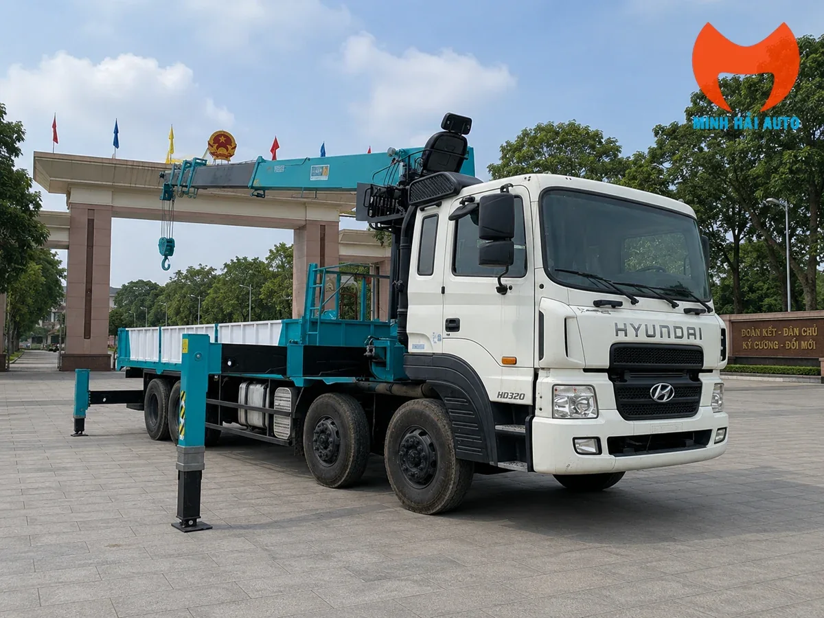 Cẩu Everdigm HLC-12015ACE triển khai chân chống trên Hyundai HD320