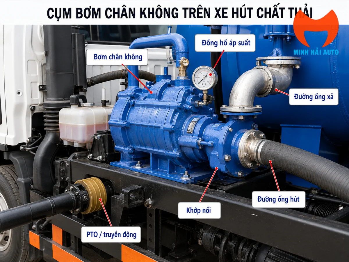 Cấu tạo hệ thống bơm chân không xe hút chất thải