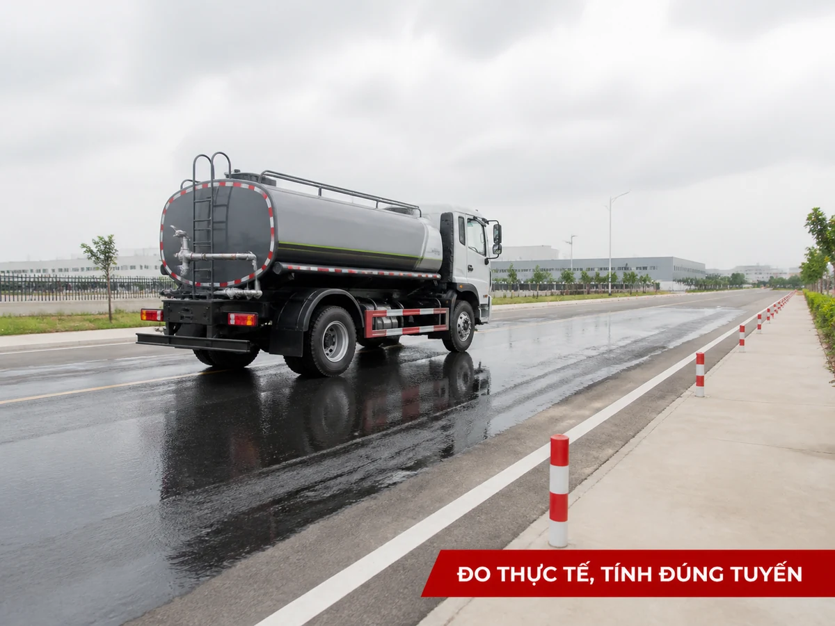 Chạy thử thực tế xe phun nước rửa đường trên đoạn tuyến cố định