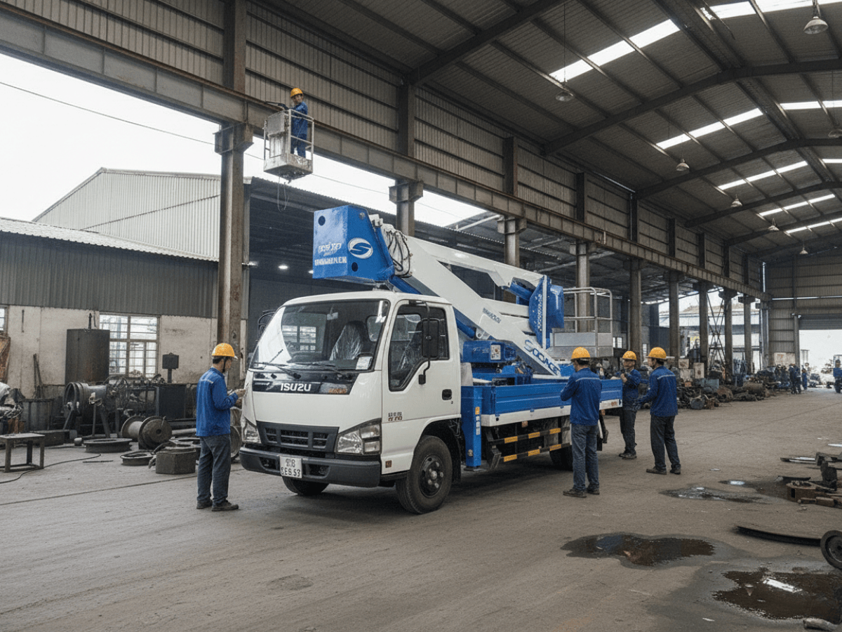 Chi tiết Góc quay toa và Sức nâng giỏ xe ô tô nâng người 20m