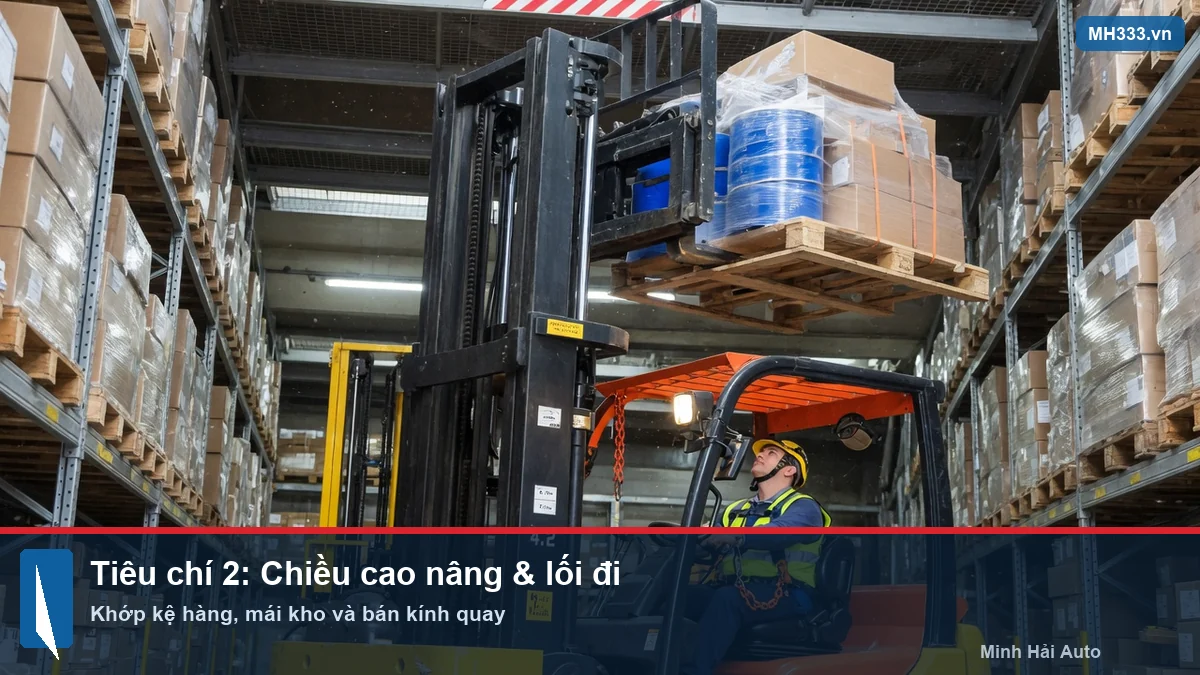 Chiều cao nâng và lối đi kho khi chọn forklift