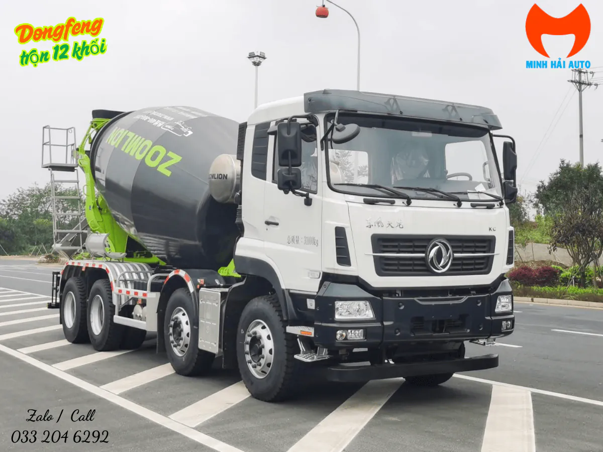 Xe trộn bê tông Dongfeng lắp bồn Zoomlion nhìn chéo từ phía trước