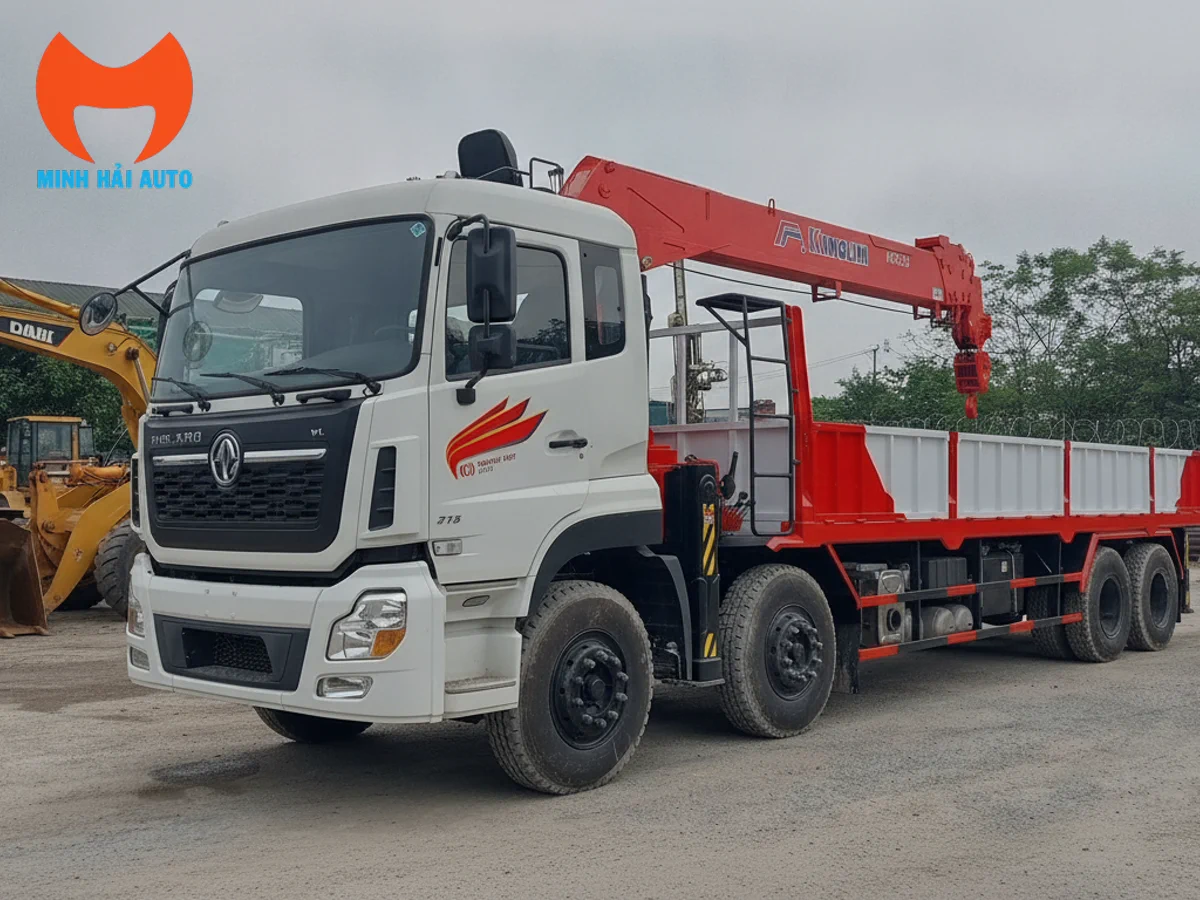 Tổng quan xe Dongfeng 4 chân gắn cẩu Kanglim 12 tấn Tổng quan Dongfeng 4 chân gắn cẩu Kanglim 12 tấn