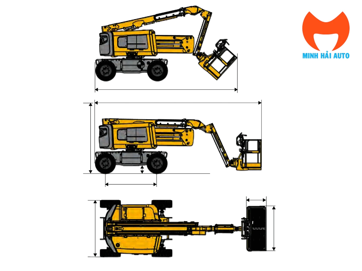 Sơ đồ kích thước vận chuyển Haulotte HA16 E PRO