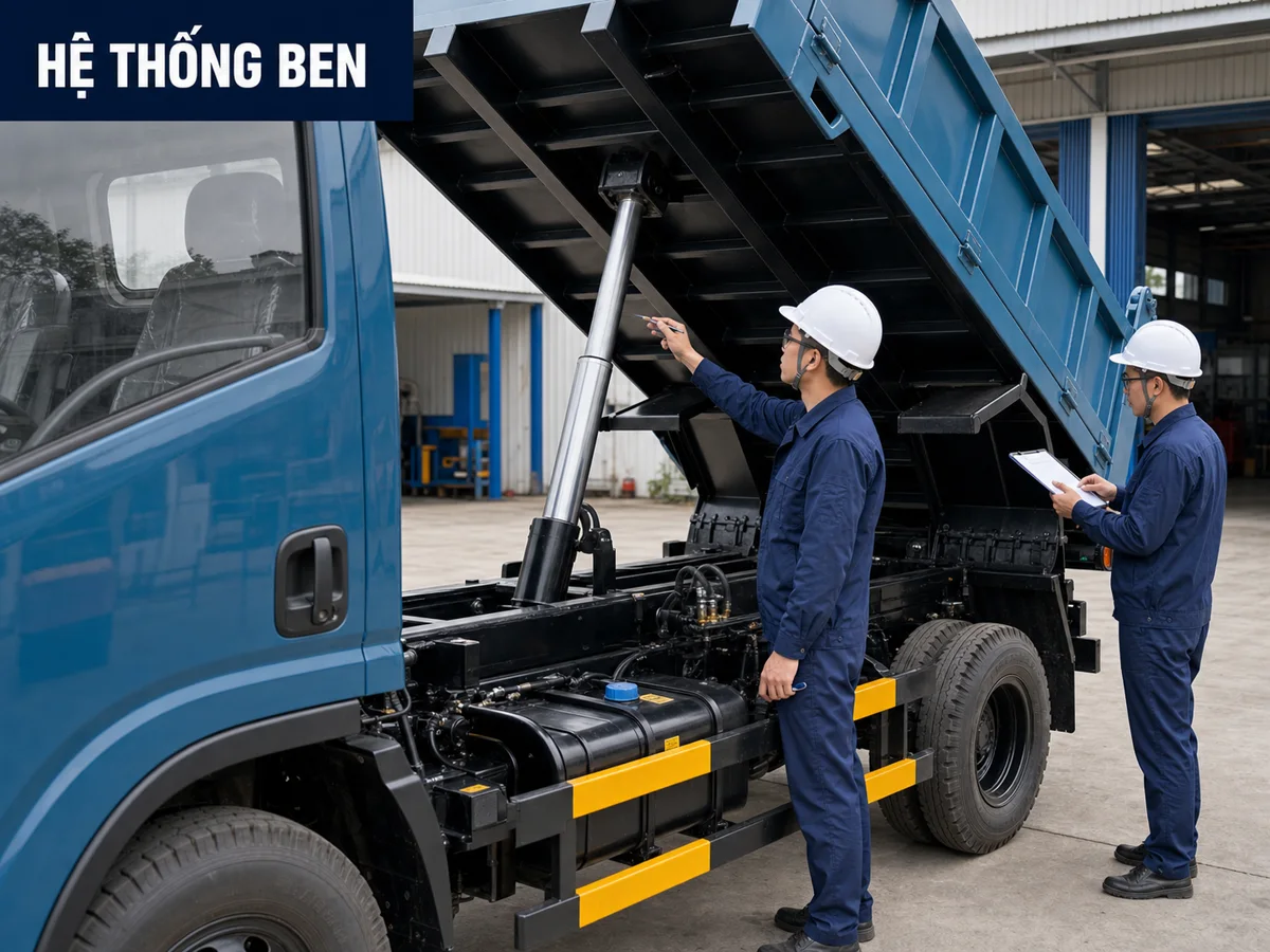 Kiểm tra hệ thống ben thủy lực xe ben Hoa Mai