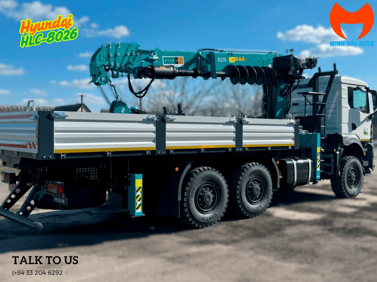 Hình ảnh tổng thể xe tải gắn cẩu Hyundai Everdigm HLC-8026A mới 100%.