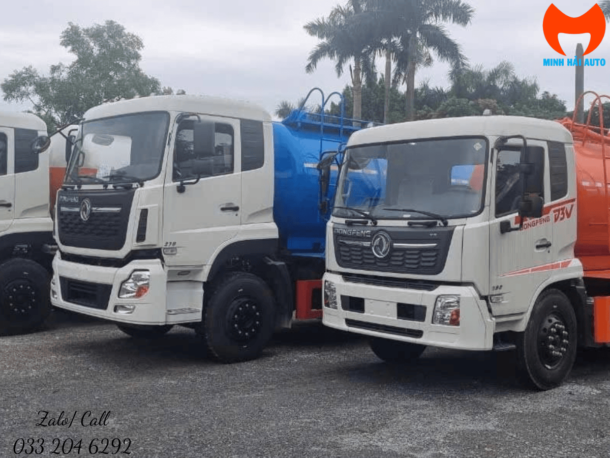 Hình ảnh tổng thể xe thông hút bể phốt 6 khối Dongfeng với bồn chứa dung tích 6000 lít