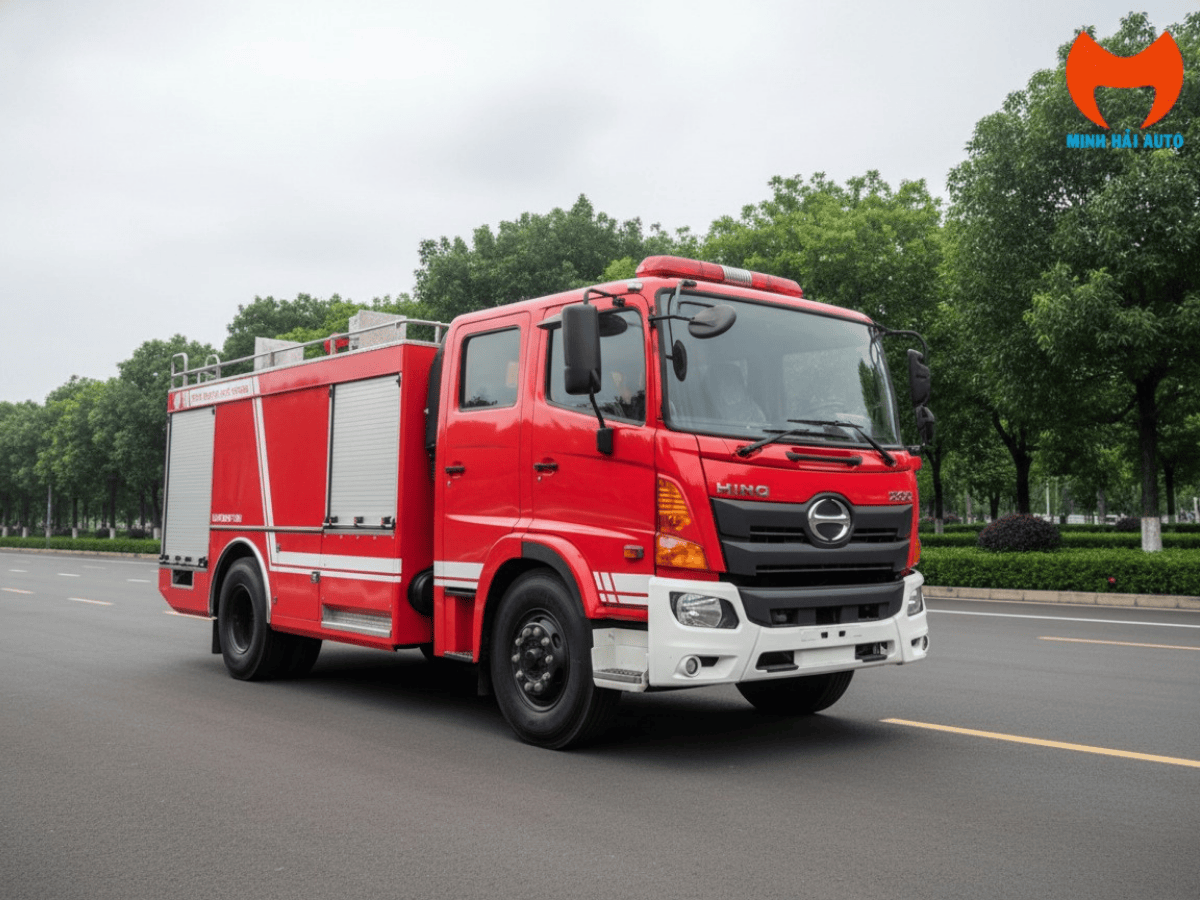 Hình ảnh xe cứu hỏa 5 khối Hino FG8J7A chuyên dụng do Minh Hải Auto cung cấp.