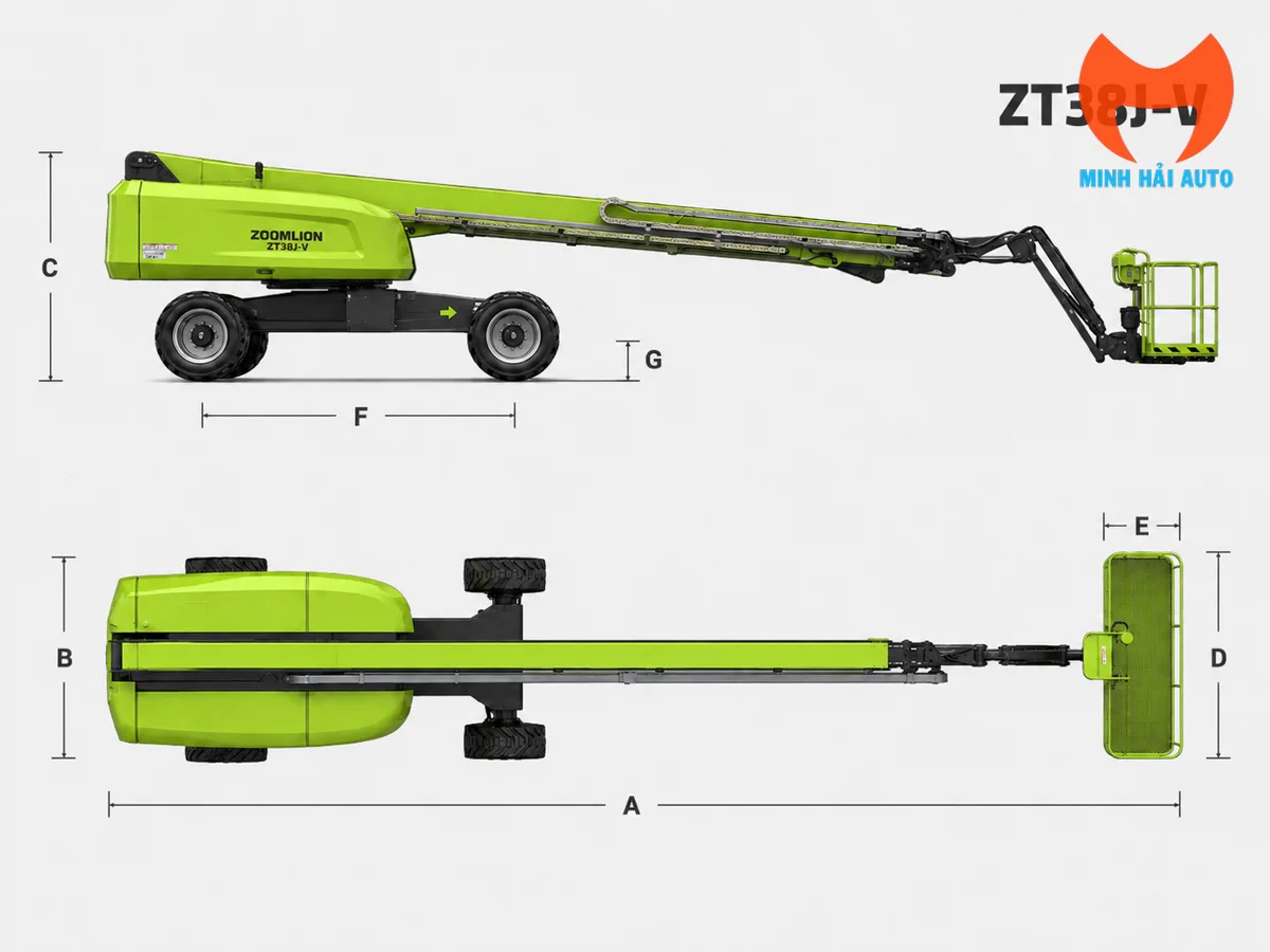 Hình chiếu kỹ thuật xe nâng người Zoomlion 40m ZT38J-V