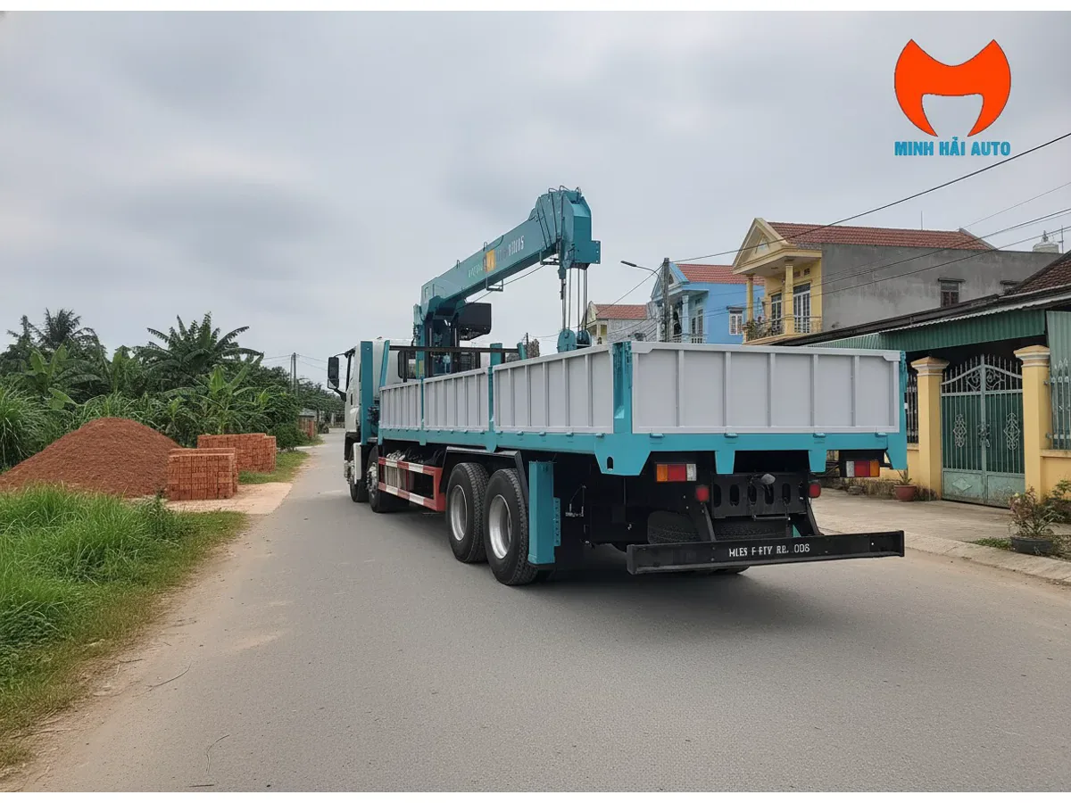Thùng lửng và cụm cẩu trên xe FV330 nhìn từ phía sau