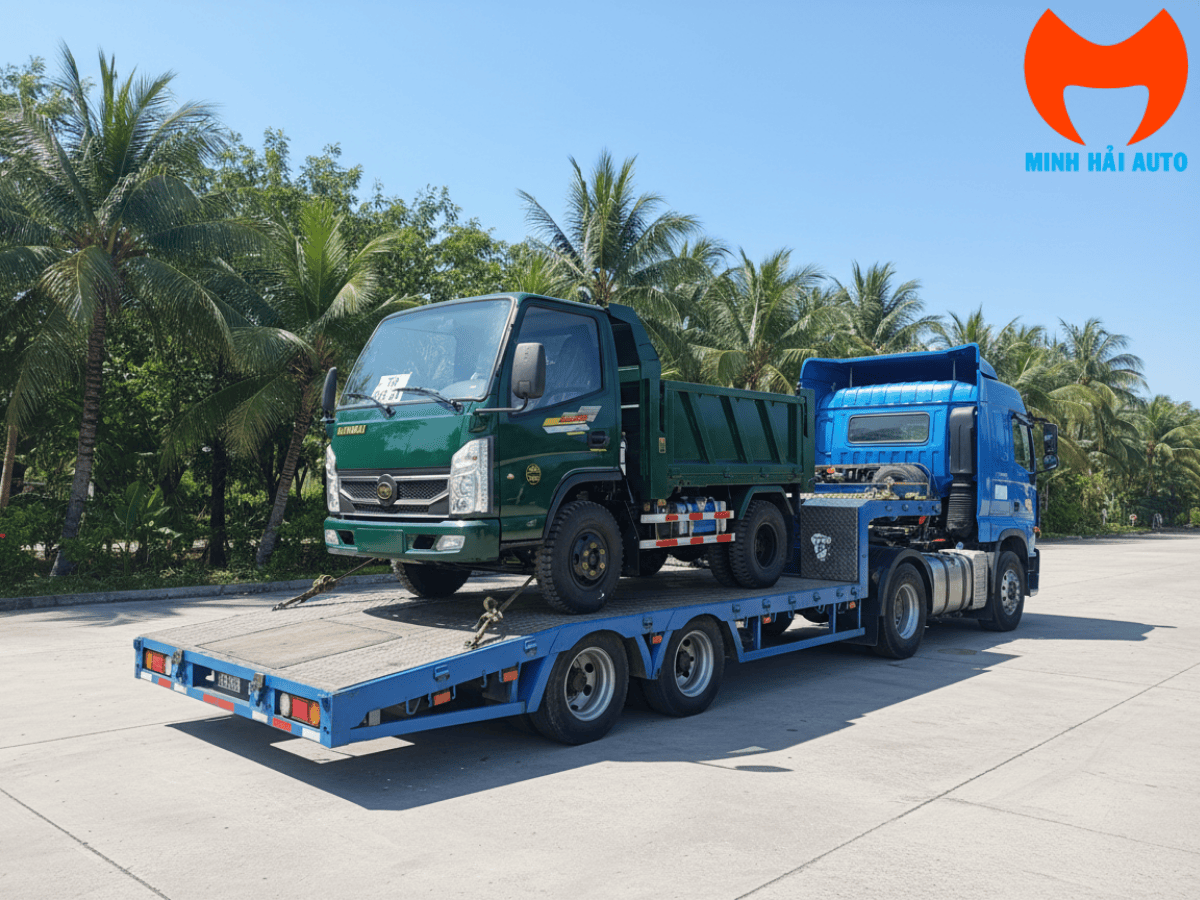 Khách hàng nhận bàn giao xe ben Hoa Mai tại đại lý chính hãng