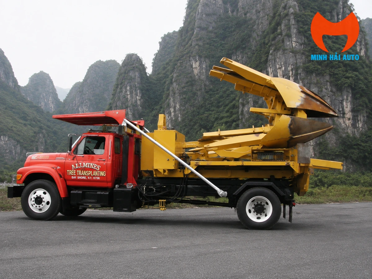 Khung gầm xe tải và hệ thống xylanh ngả thùng hỗ trợ vận chuyển cây bóng mát