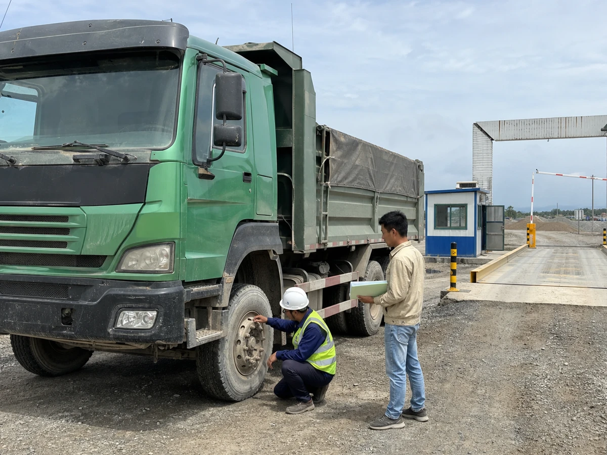 Kiểm tra lốp và an toàn xe ben trước khi vào tuyến công trường