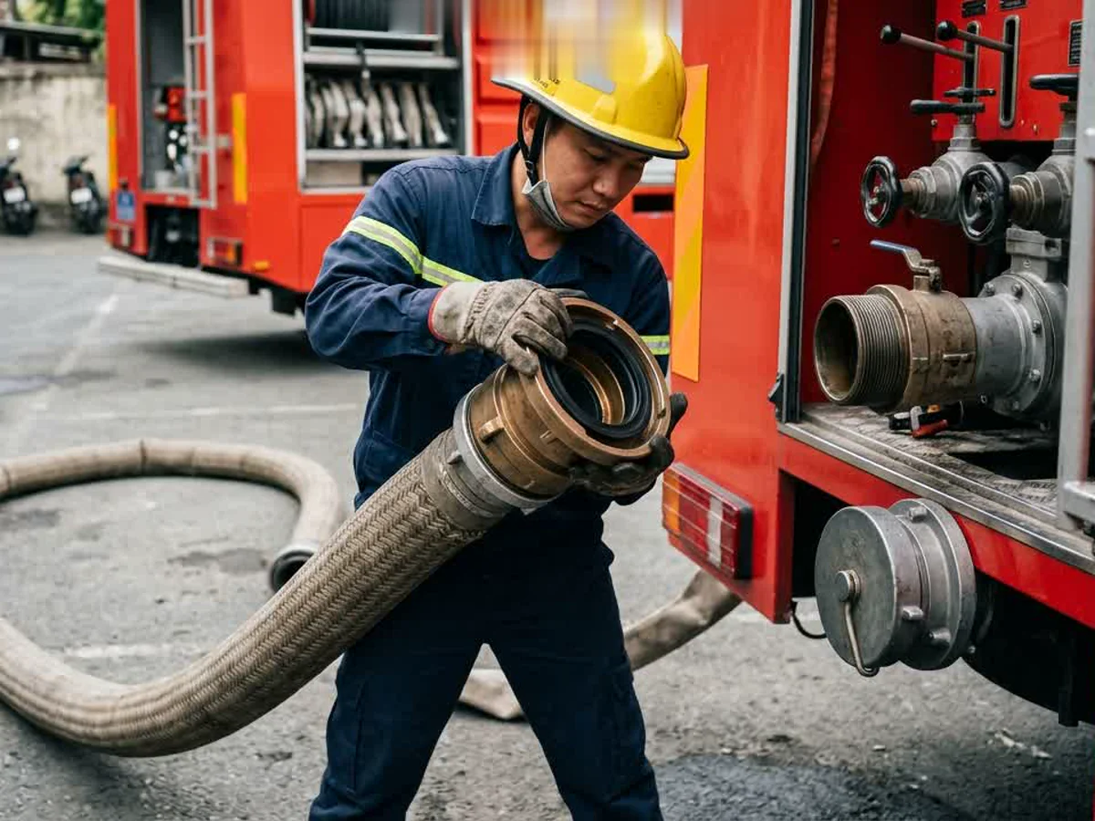 Kiểm tra đầu nối và đường hút của bơm xe chữa cháy