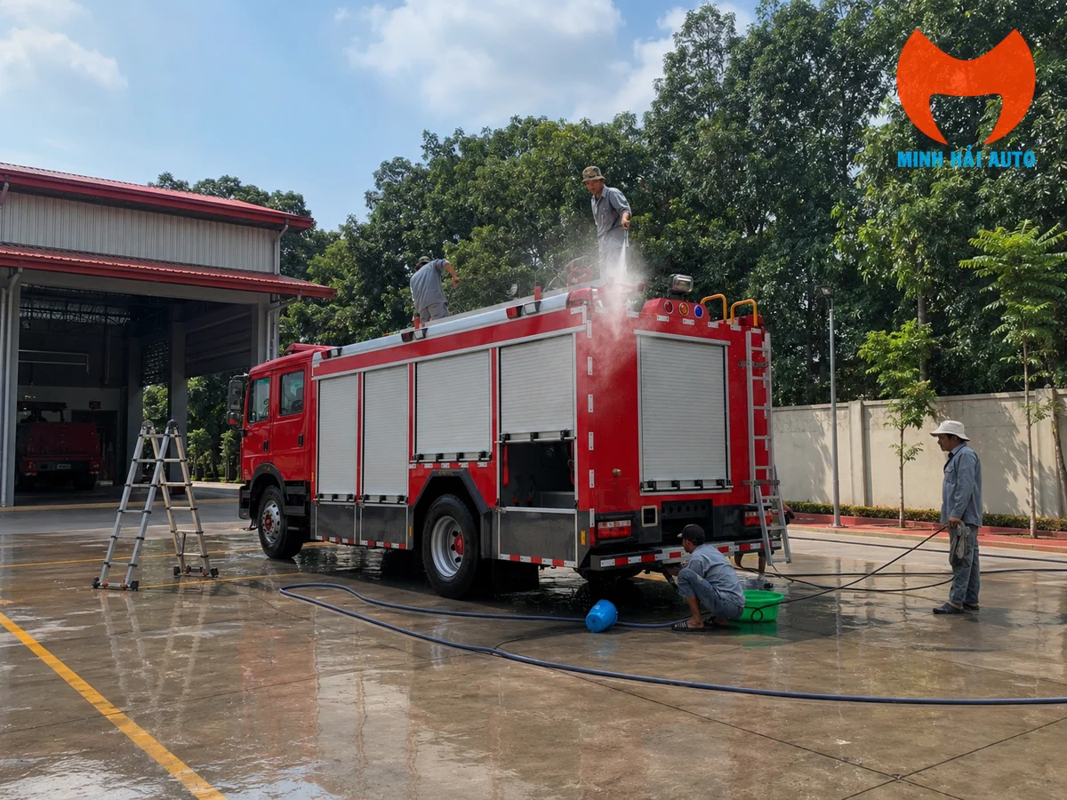Kiểm tra phun nước và vận hành hệ thống xe chữa cháy trước bàn giao